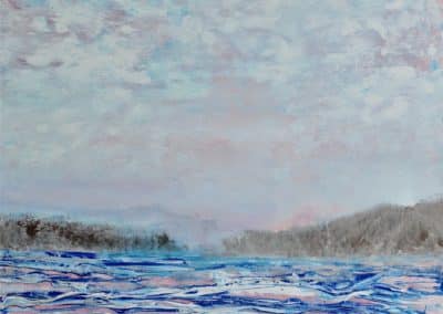 Painting from Xeo Chu's Art Gallery - Perspective looking from the ocean to a shore with lush vegatation