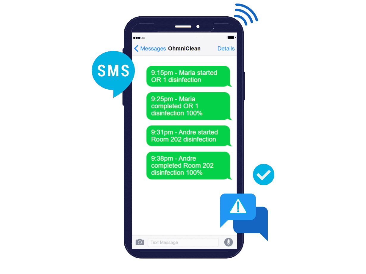 OhmniClean SMS Messages - hospital disinfection
