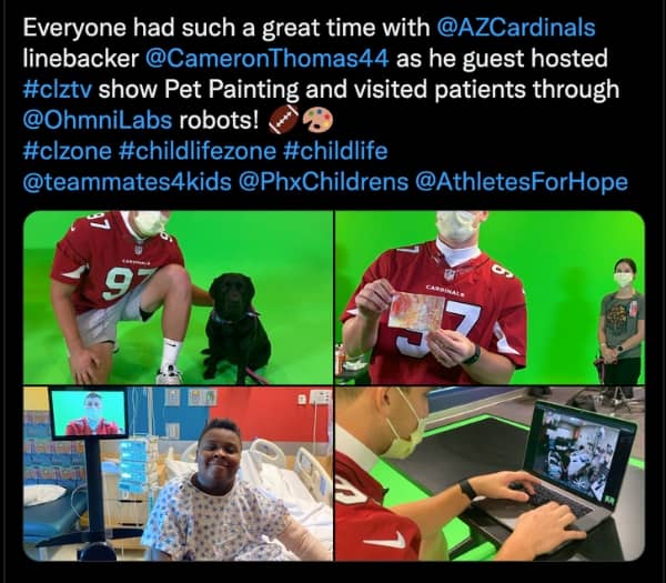 Ohmni telepresence being used by Arizona Cardinals player to visit hospitalized children