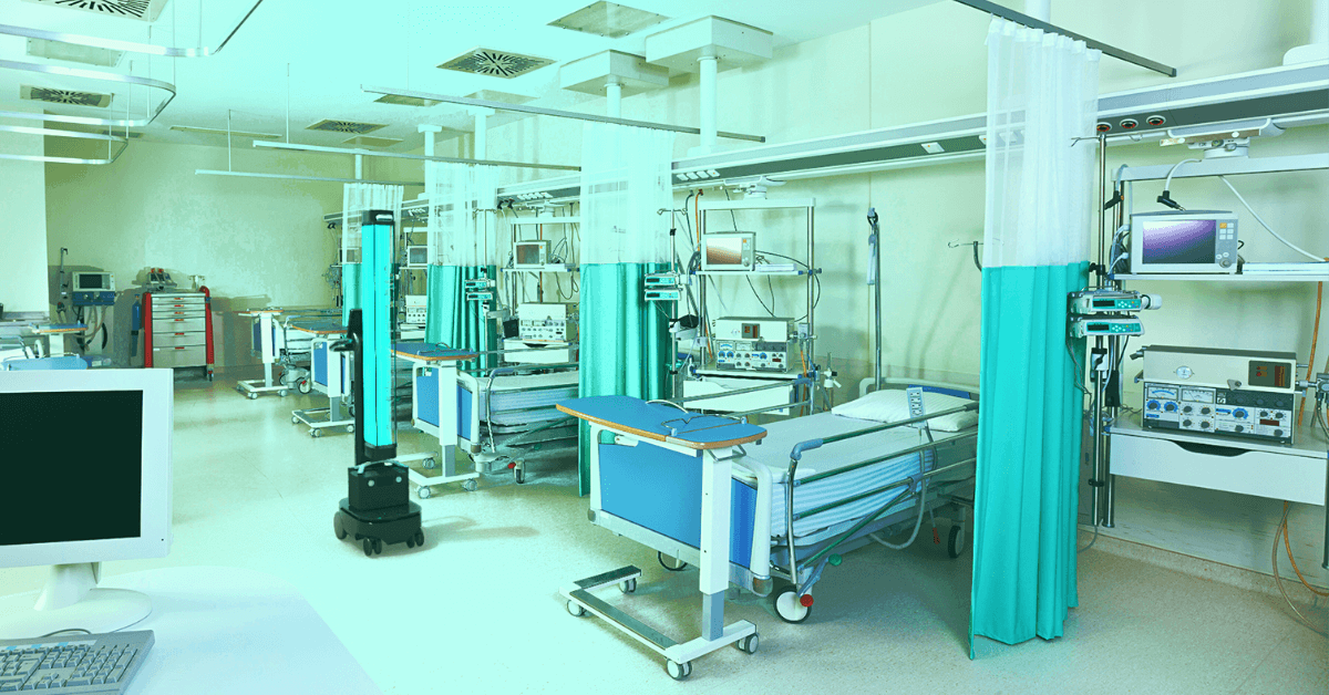 OhmniClean Autonomous UV-C Disinfection Robot in a hospital setting