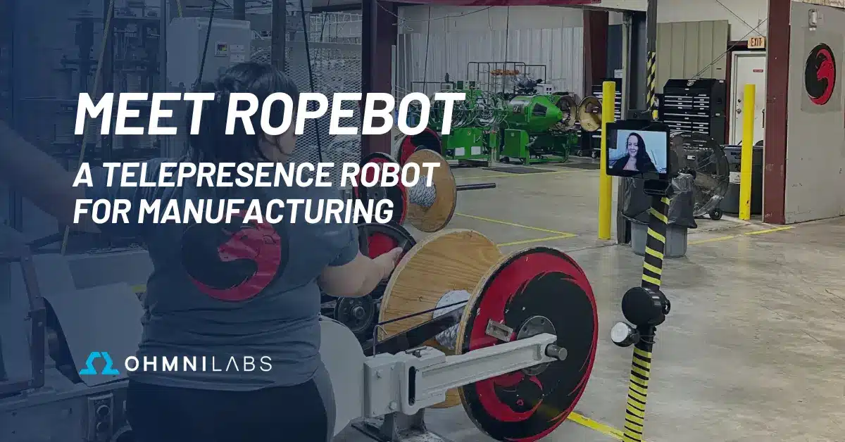 Shows the blog title: Meet RopeBot -- A Telepresence Robot for Manufacturing