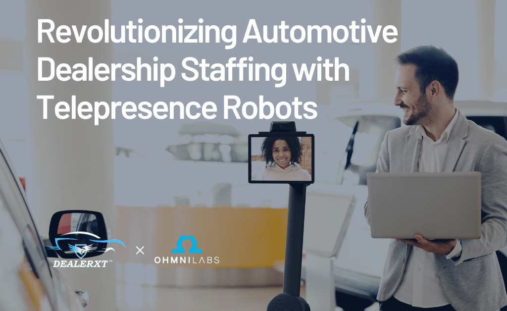 Blog title and an image of a car dealership using a telepresence robot