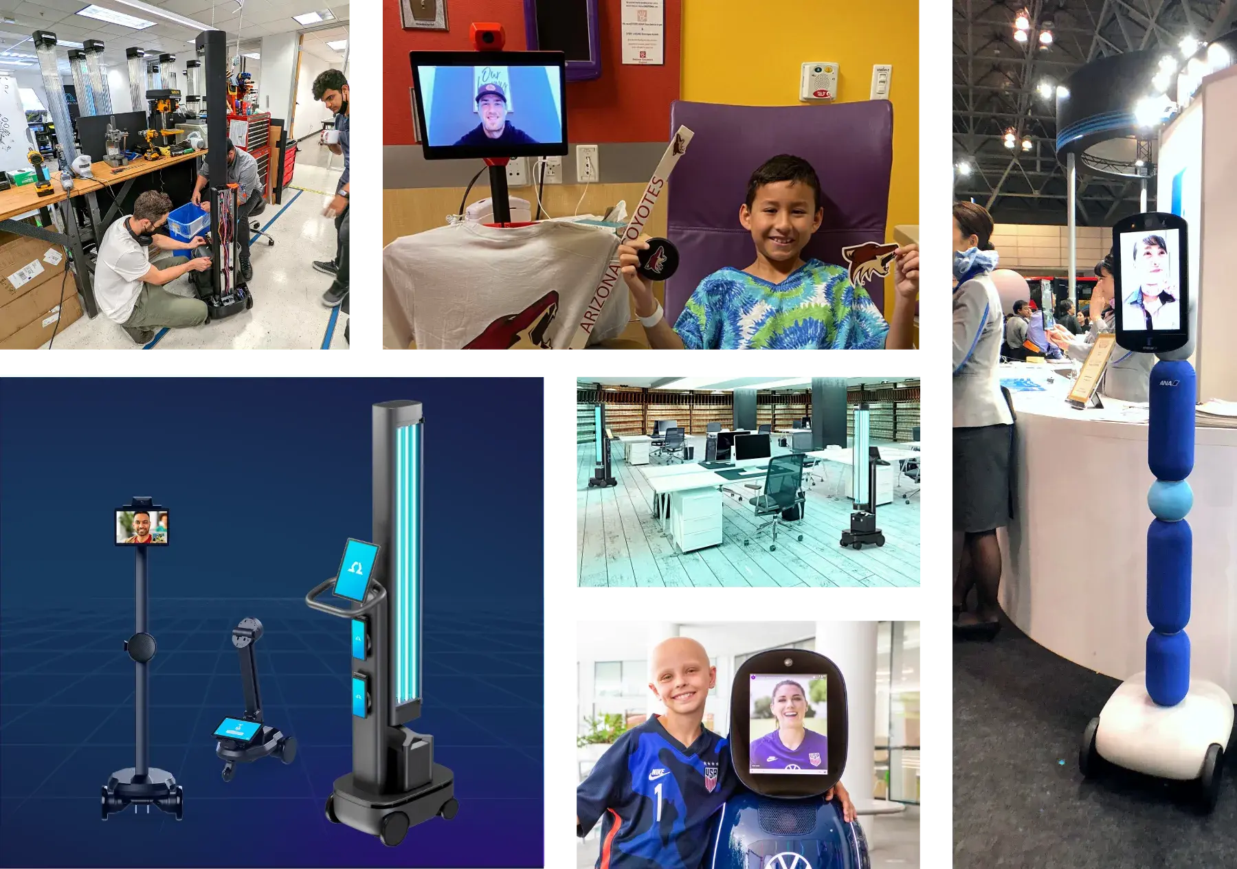 A collage of OhmniClean and Ohmni telepresence robot from OhmniLabs